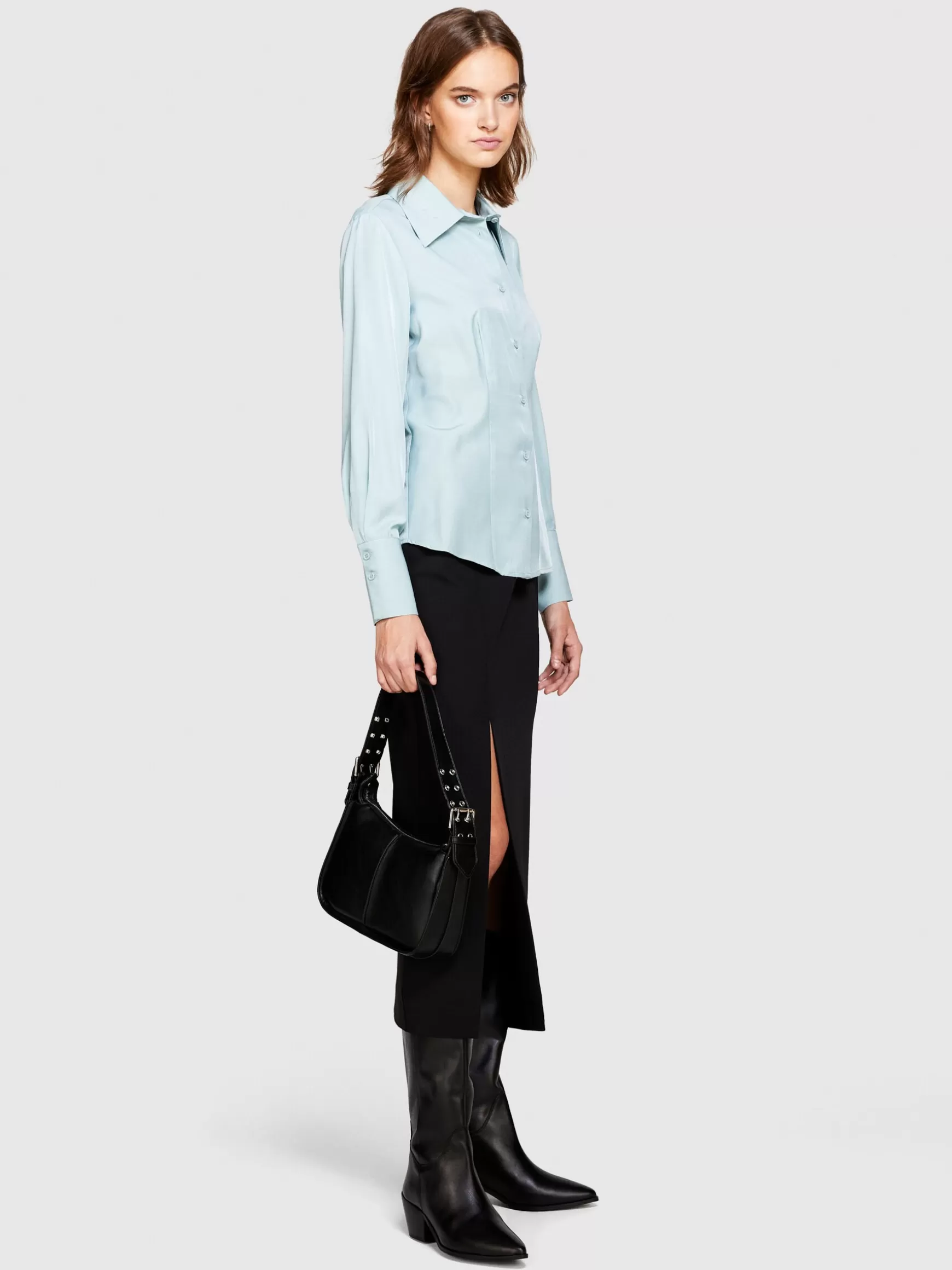 Camicie e Bluse<Sisley Camicia slim fit in satin Turchese