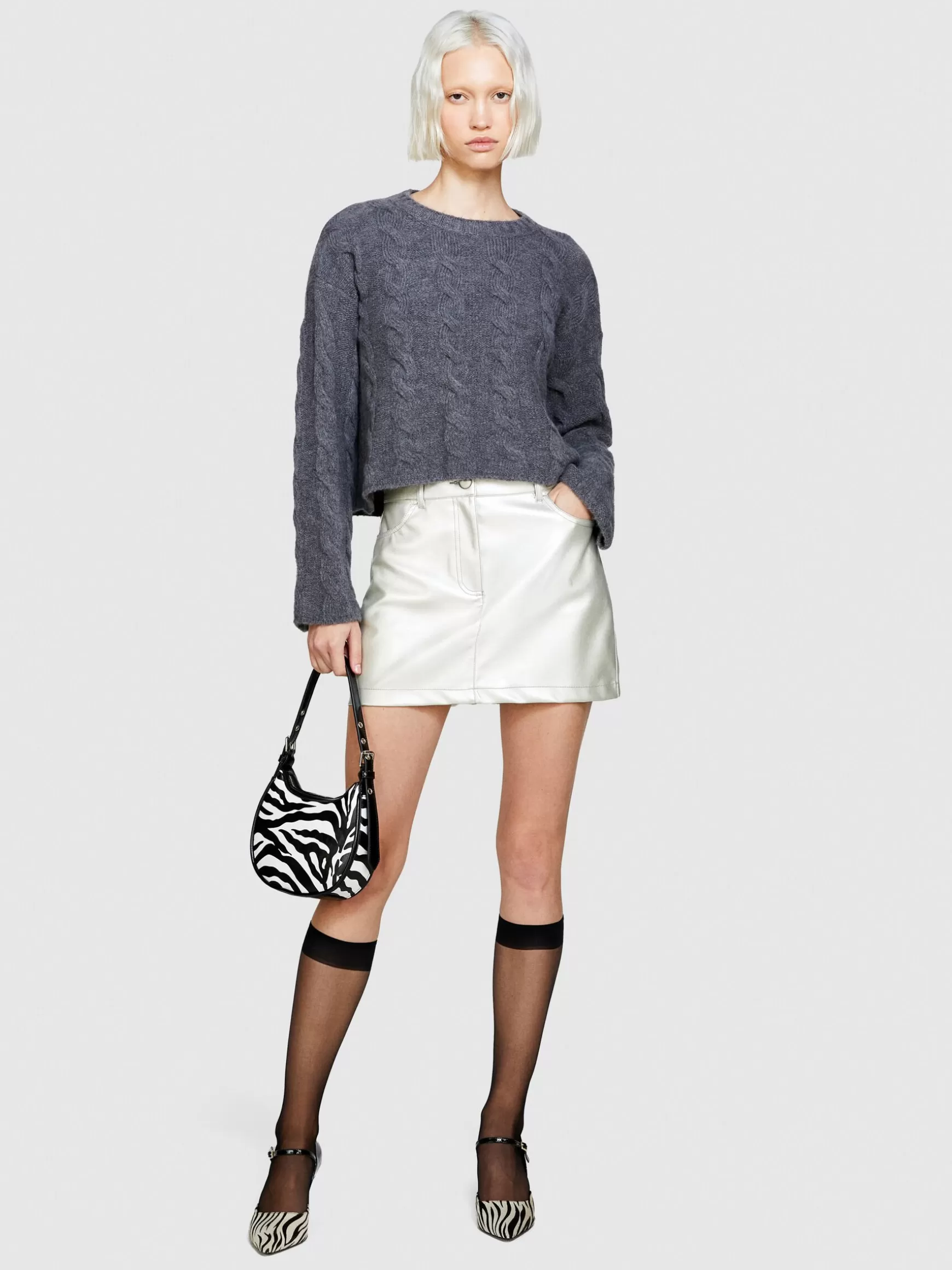 Maglie<Sisley Maglia cropped con trecce Grigio Scuro