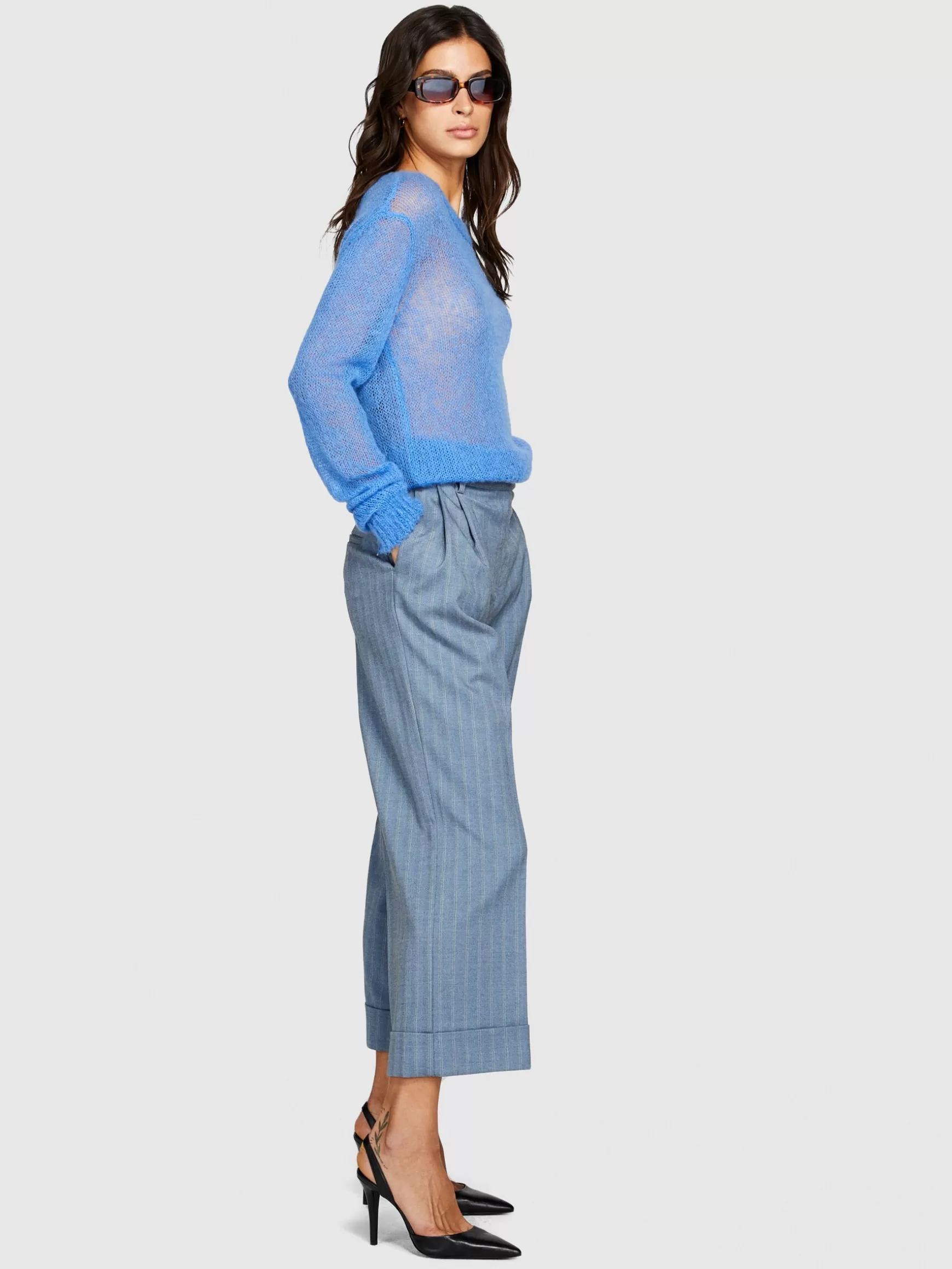 Pantaloni<Sisley Pantaloni wide leg con risvolto Blu