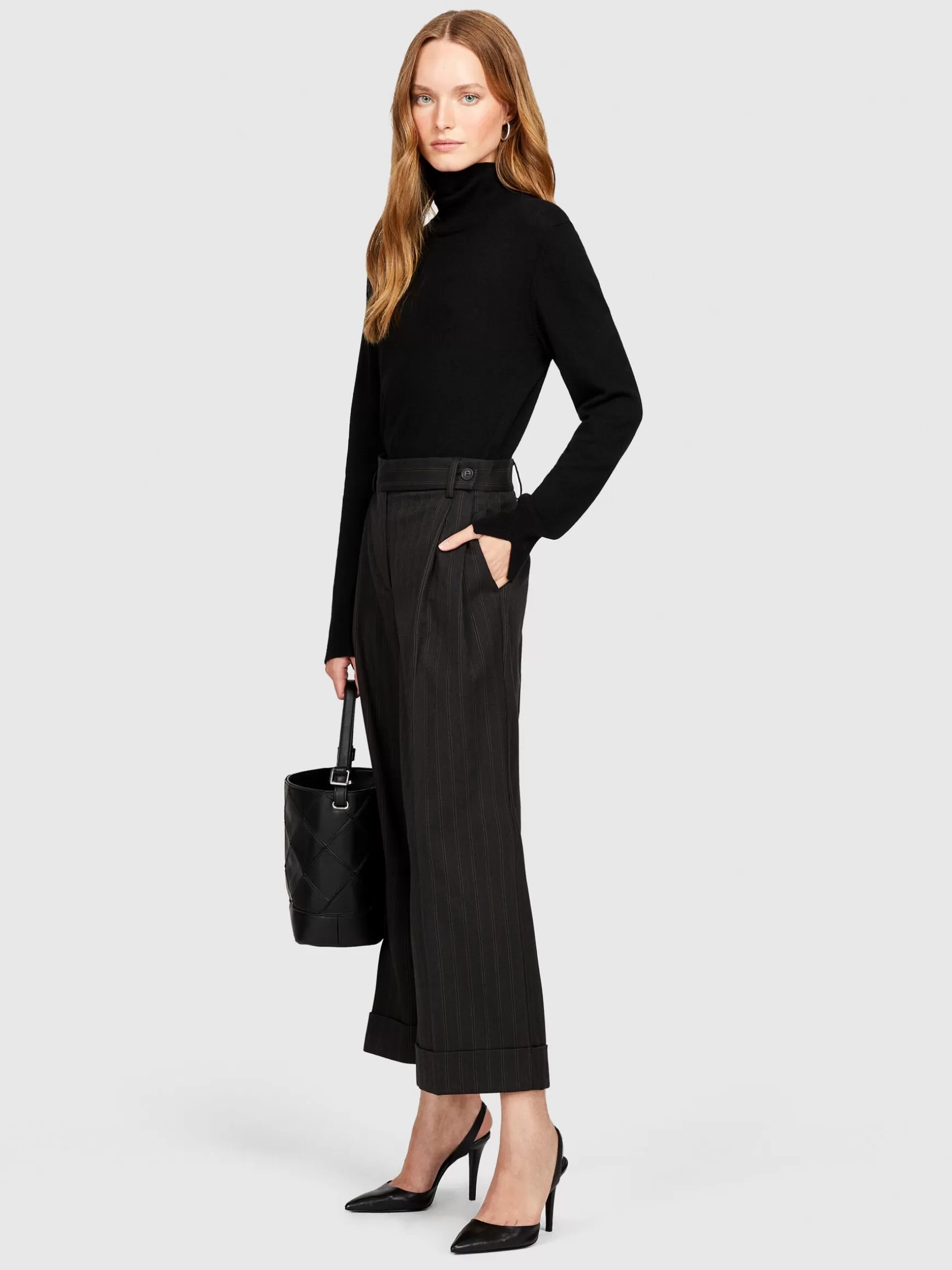 Pantaloni<Sisley Pantaloni wide leg con risvolto Nero