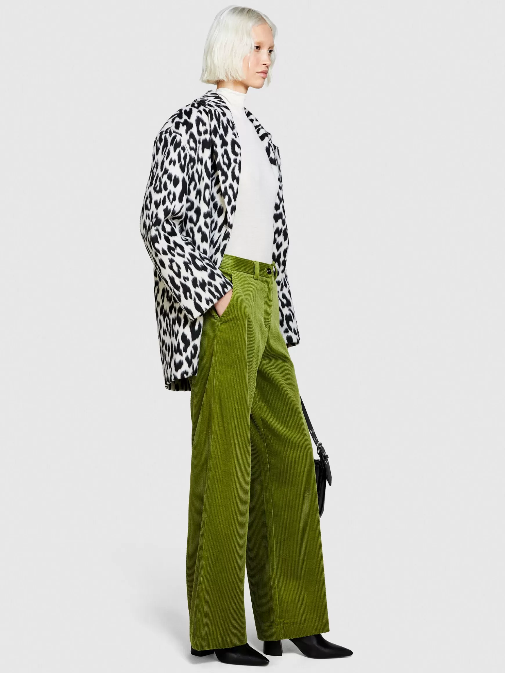 Pantaloni<Sisley Pantaloni wide leg in velluto a costine Verde oliva