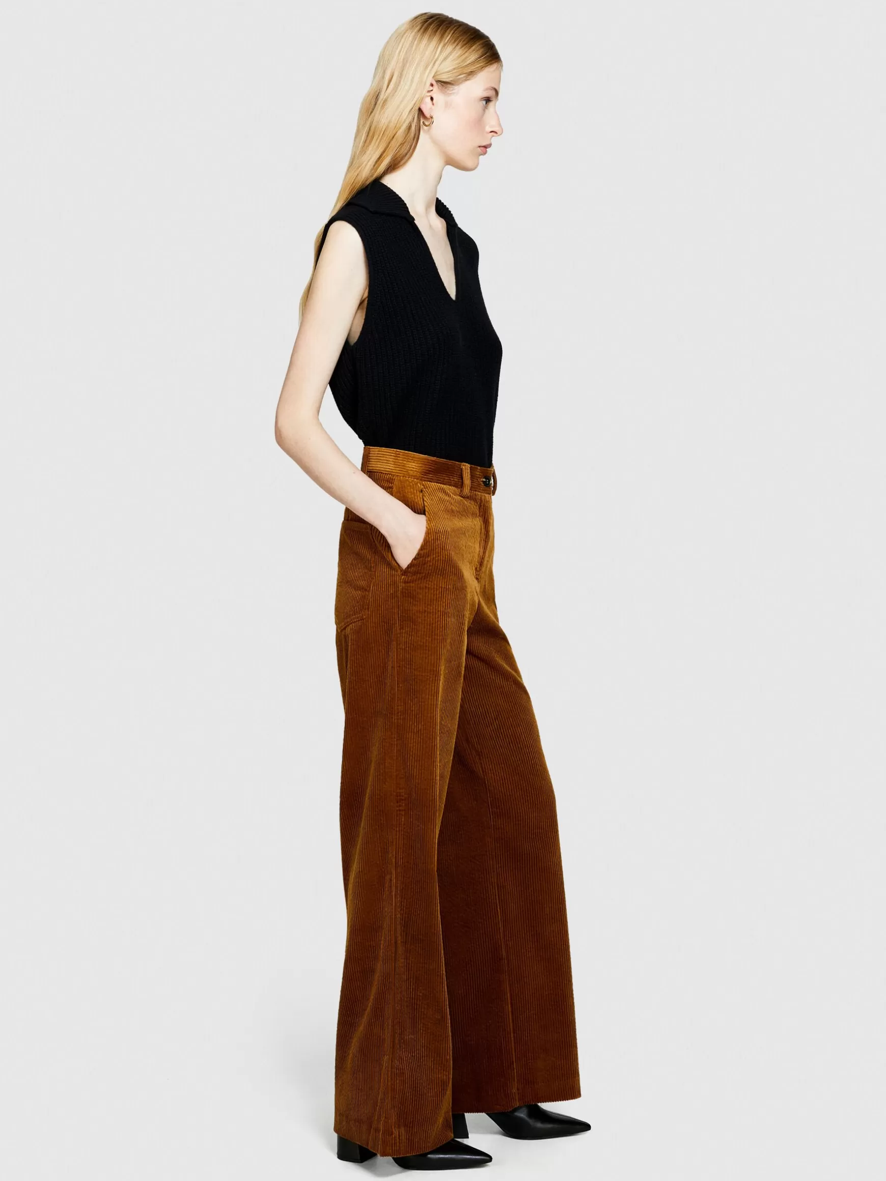 Pantaloni<Sisley Pantaloni wide leg in velluto a costine Marrone